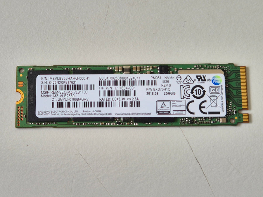 Samsung HP PM981 256GB TLC PCIe 3.0 x4 NVMe M.2 2280 ( MZ-VLB2560 MZVLB256HAHQ-000H1 L22028-002 ) REF
