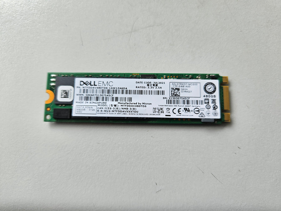 Dell EMC 480GB SATA M.2 6GB/s SSD ( MTFDDAV480TDS-1AW1ZABDA 07RKD7 ) REF