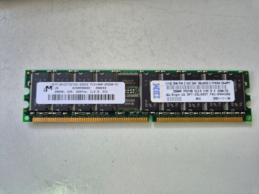 Micron IBM 256MB PC2100 DDR-266MHz Reg ECC CL2.5 184-Pin DIMM ( MT18VDDT3272G-265Z2 09N4306 33L5037 ) REF