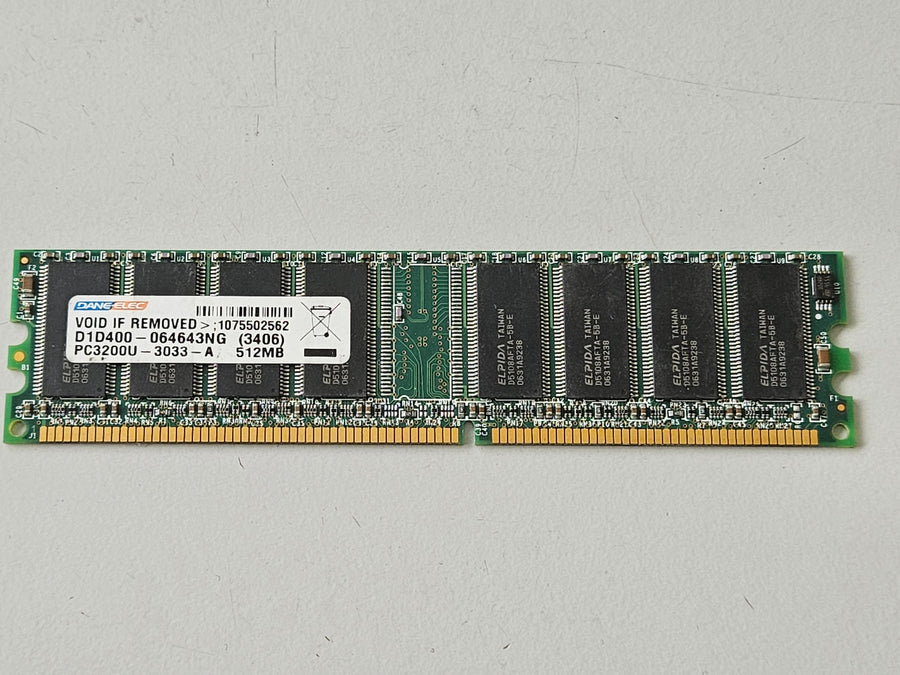 Dane-Elec 512MB PC3200 400MHz NonECC Unbuffered CL3 184-Pin DDR DIMM ( D1D400-064643NG ) USED