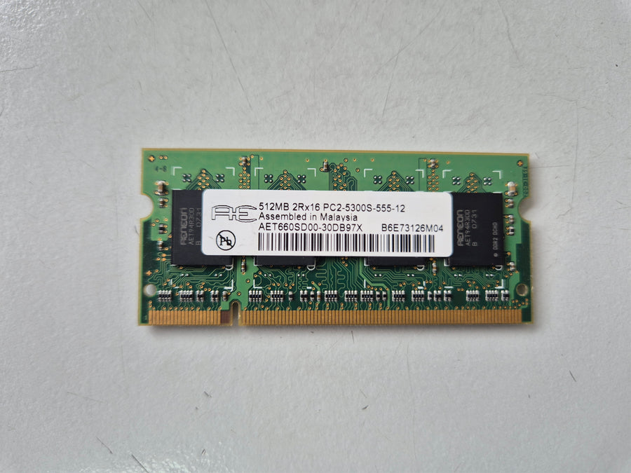 Aeneon PNY 512MB DDR2 667MHz PC2-5300 CL5 NonECC 200-Pin SODIMM ( AET660SD00-30DB97X 6464SFTYE8G09 ) REF
