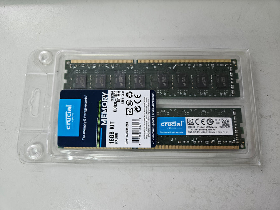 Crucial 16GB (2x8GB) DDR3-1600MHz PC3-12800 Non-ECC Unbuffered CL11 240Pin UDIMM Memory Kit ( CT2K102464BD160B ) NEW