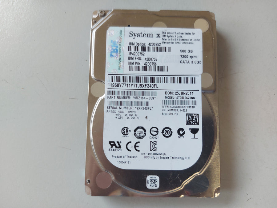 IBM Seagate Constellation 500GB 7200rpm SATA 2.5" HDD ( ST9500620NS 9RZ164-039 42D0753 42D0756 42D0752 ) ASIS