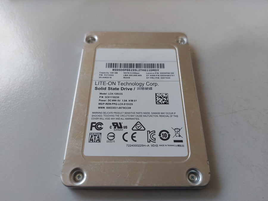 Lite-On Lenovo 128GB MLC SATA 6Gbps 2.5in SSD ( LCH-128V2S SSD0F66155 SSD0G62751 00KT020 ) USED