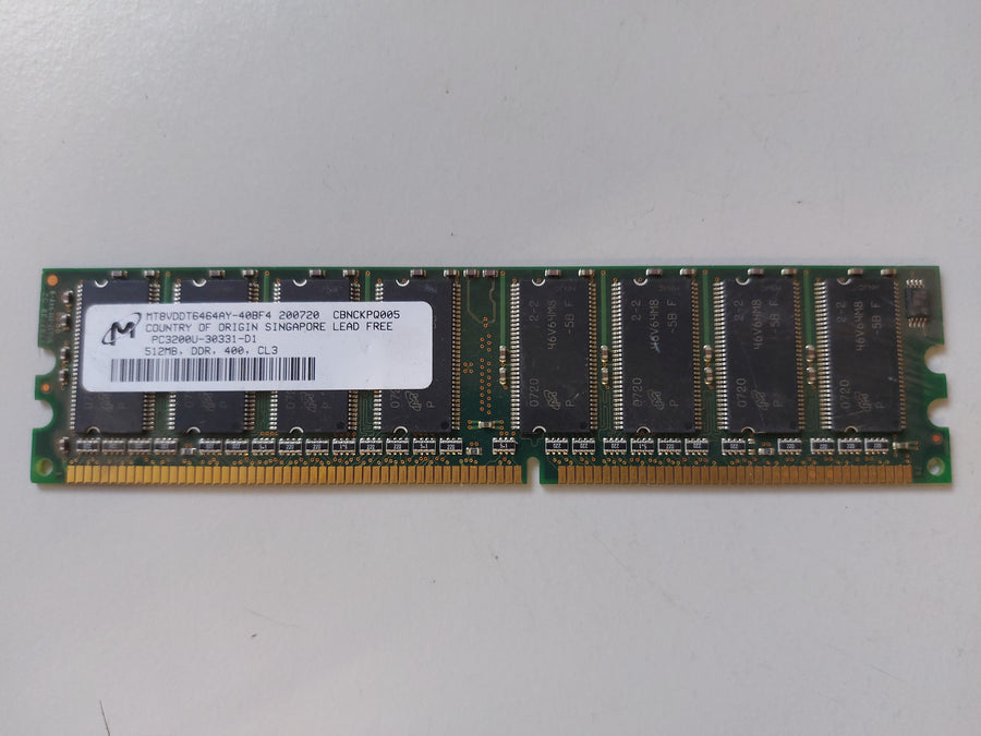Micron 512MB PC3200 DDR-400MHz non-ECC Unbuffered CL3 184-Pin DIMM ( MT8VDDT6464AY-40BF4 ) REF