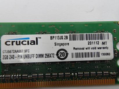 MT9HTF25672AZ-667C1 - Crucial/Micron 2GB PC2-5300 DDR2-667MHz ECC Unbuffered CL5 240-Pin DIMM Memory Module Mfr P/N MT9HTF25672AZ-667C1 Crucial Mfr P/N CT25672AA667 - Refurbished