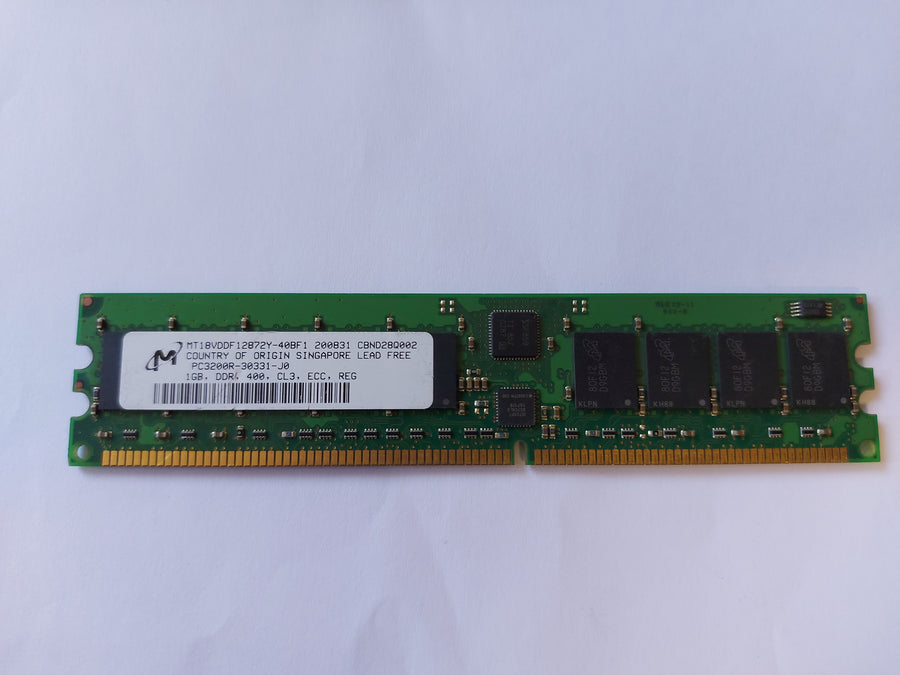 Micron 1GB DDR-400MHz PC3200 ECC Registered CL3 184-Pin DIMM Single Rank Memory Module ( MT18VDDF12872Y-40BF1 ) REF