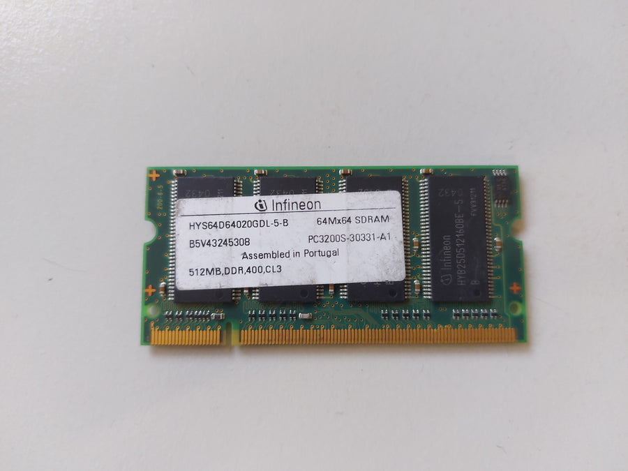 Infineon 512MB PC3200 DDR-400MHz non-ECC Unbuffered CL3 200-Pin SoDimm ( HYS64D64020GDL-5-B ) REF