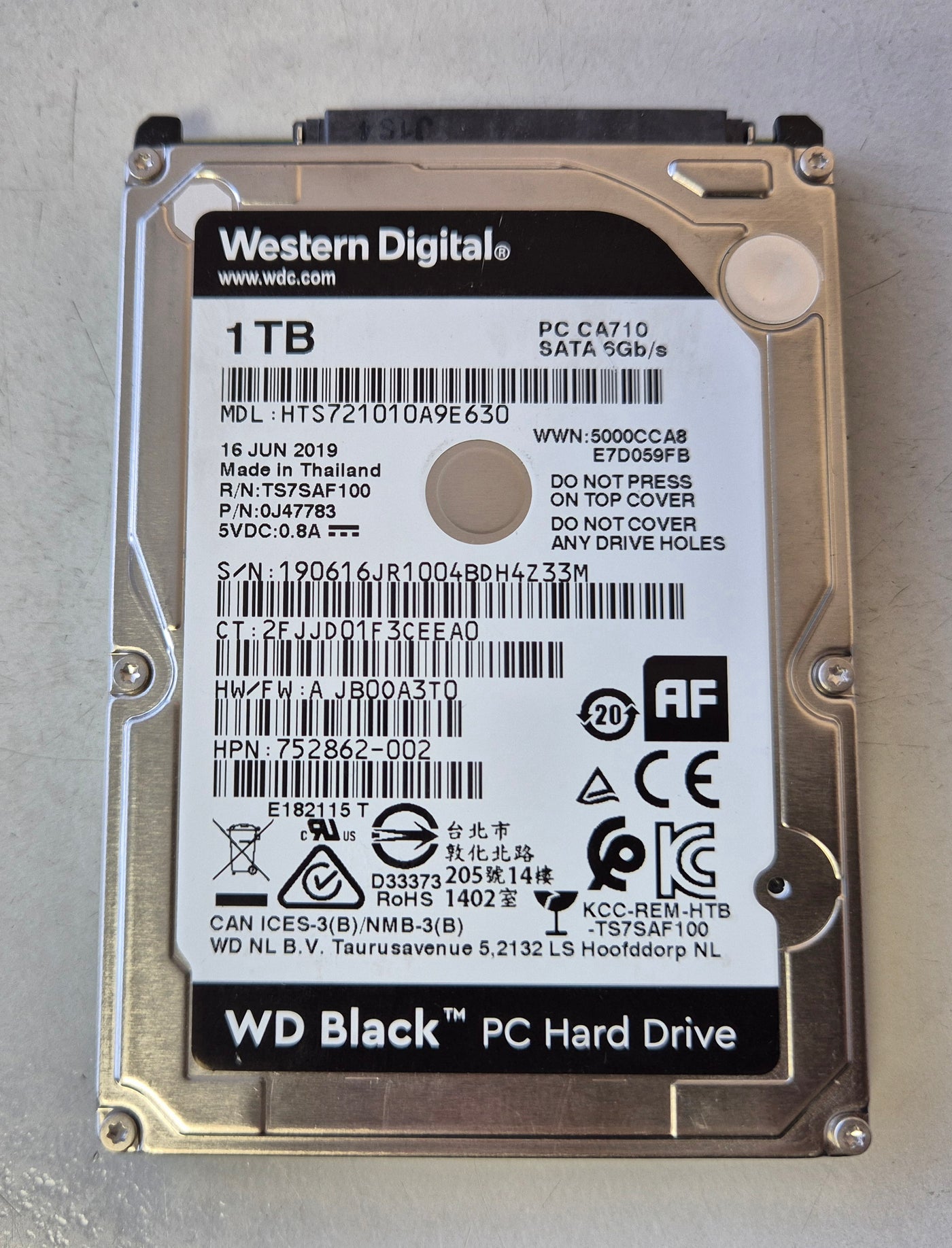 Western Digital Black 1TB 7.2K SATA 2.5" HDD ( HTS721010A9E630 0J47783 752862-002 ) REF