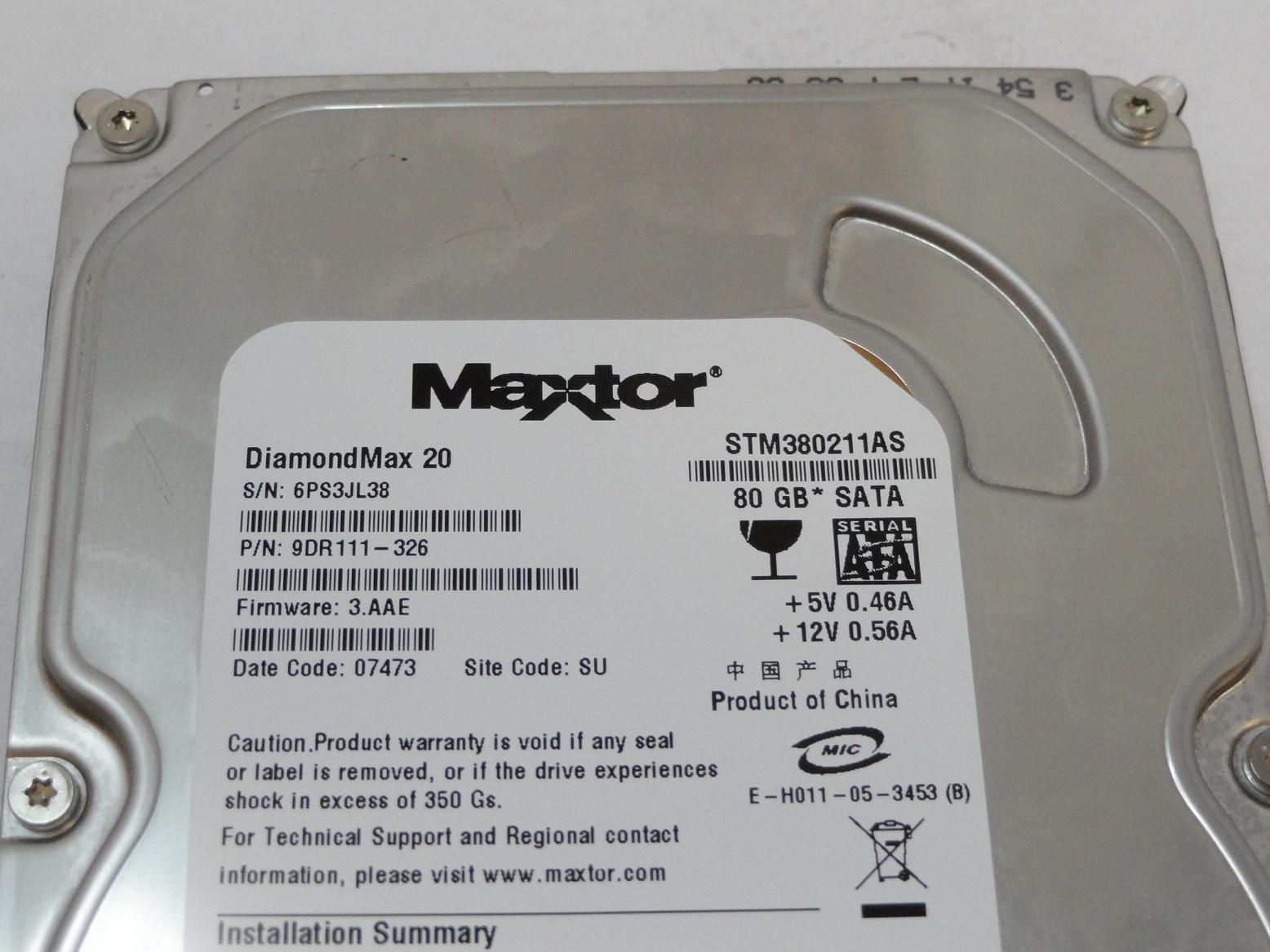 PR05614_9DR111-326_Maxtor 80GB SATA 7200rpm 3.5in HDD - Image3