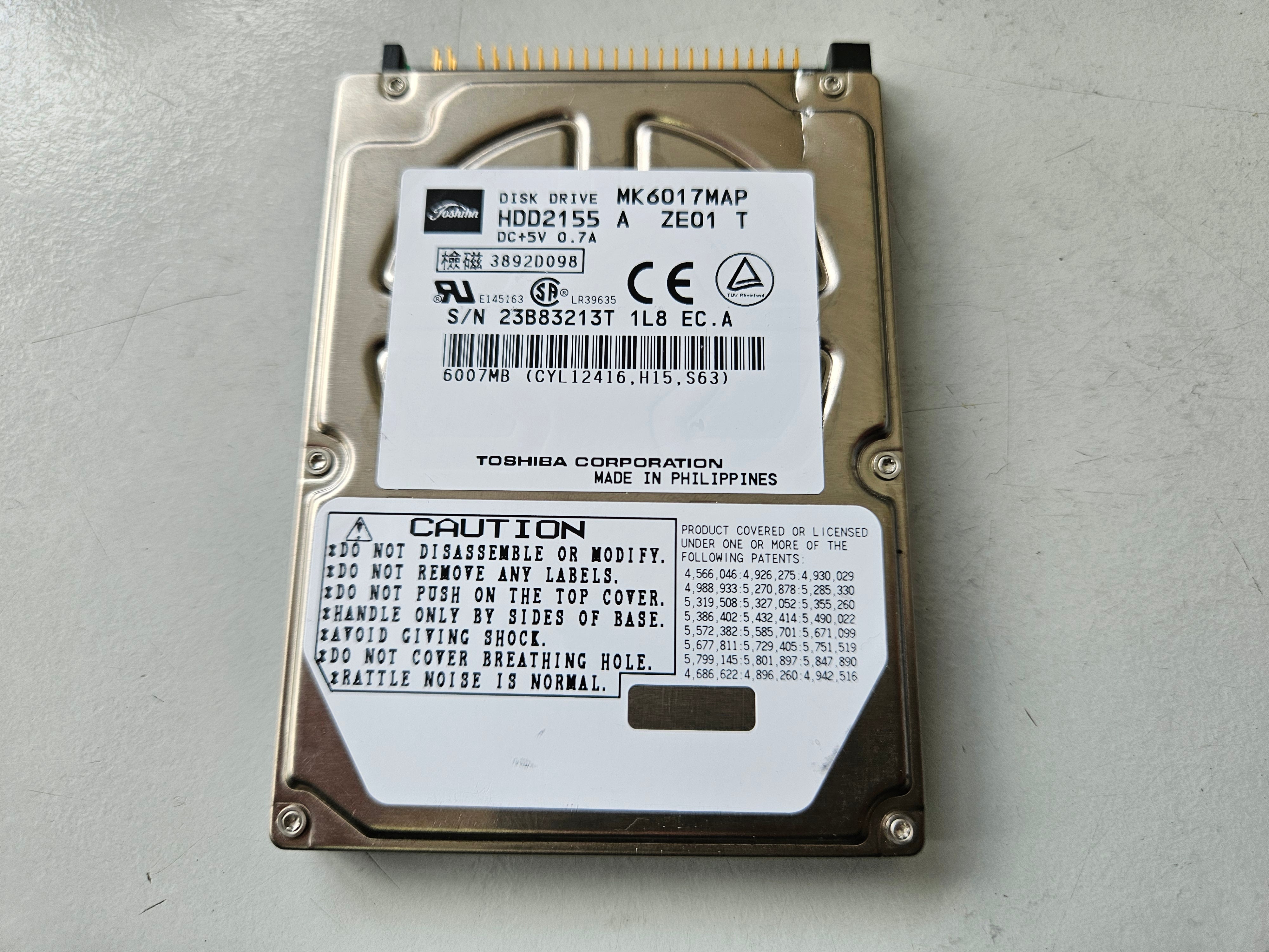 Toshiba 6GB IDE 4200rpm 2.5in HDD ( MK6017MAP ) USED