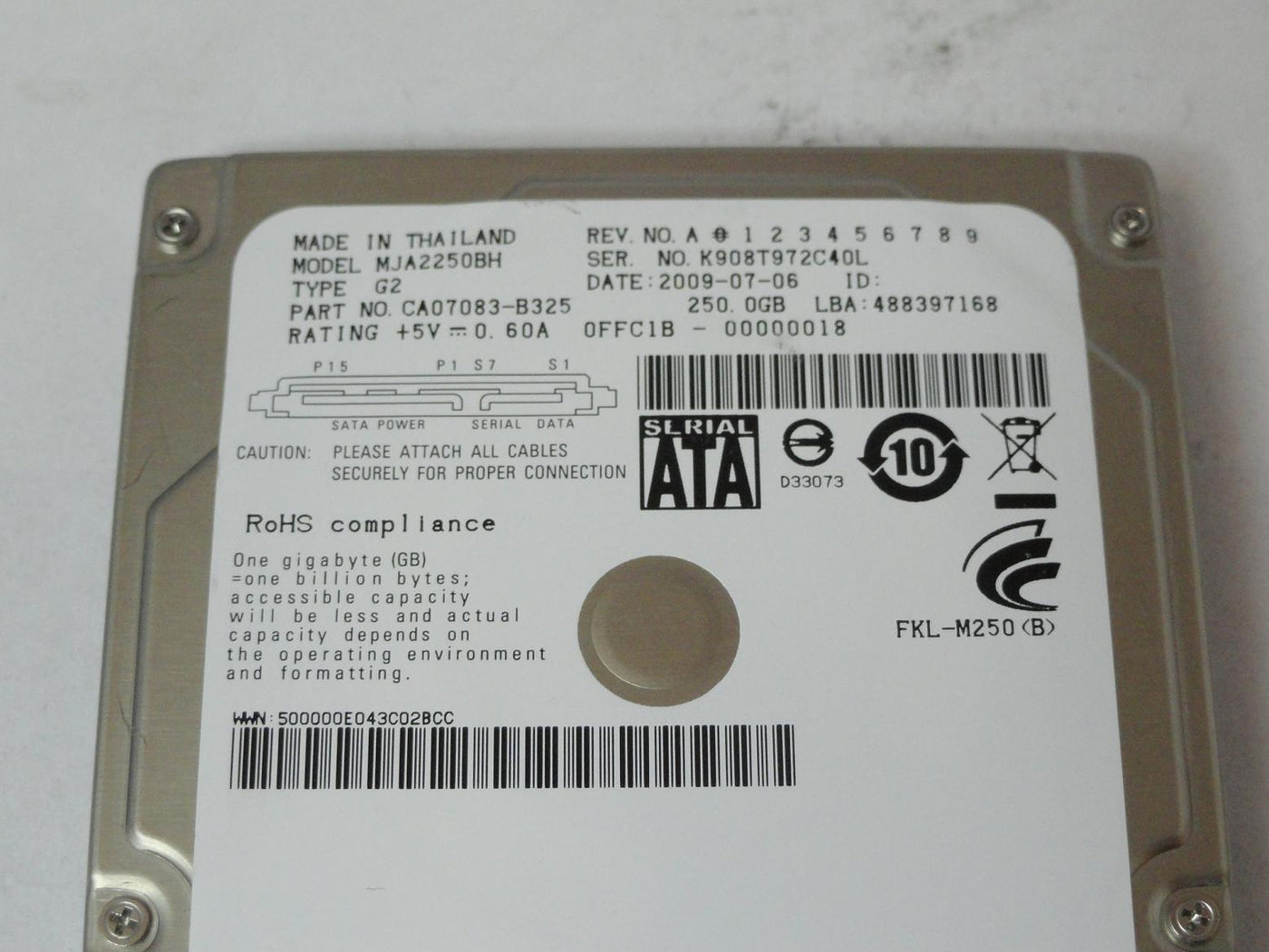 PR22888_CA07083-B325_Fujitsu 250Gb SATA 5400rpm 2.5in HDD - Image2