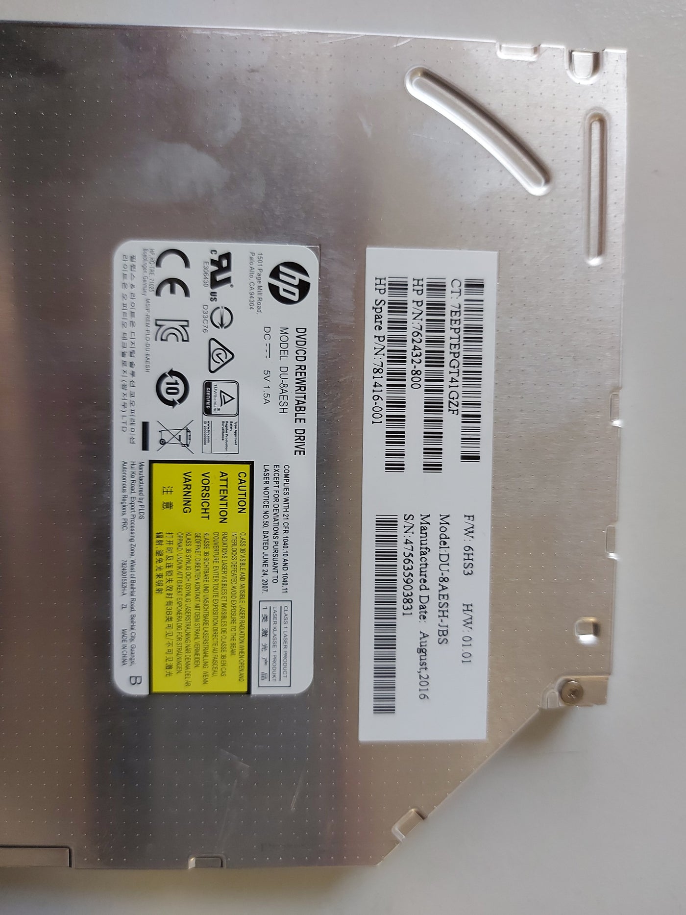 HP DU-8AESH-JBS DVD/CD rewritable optical disk drive 762432-800