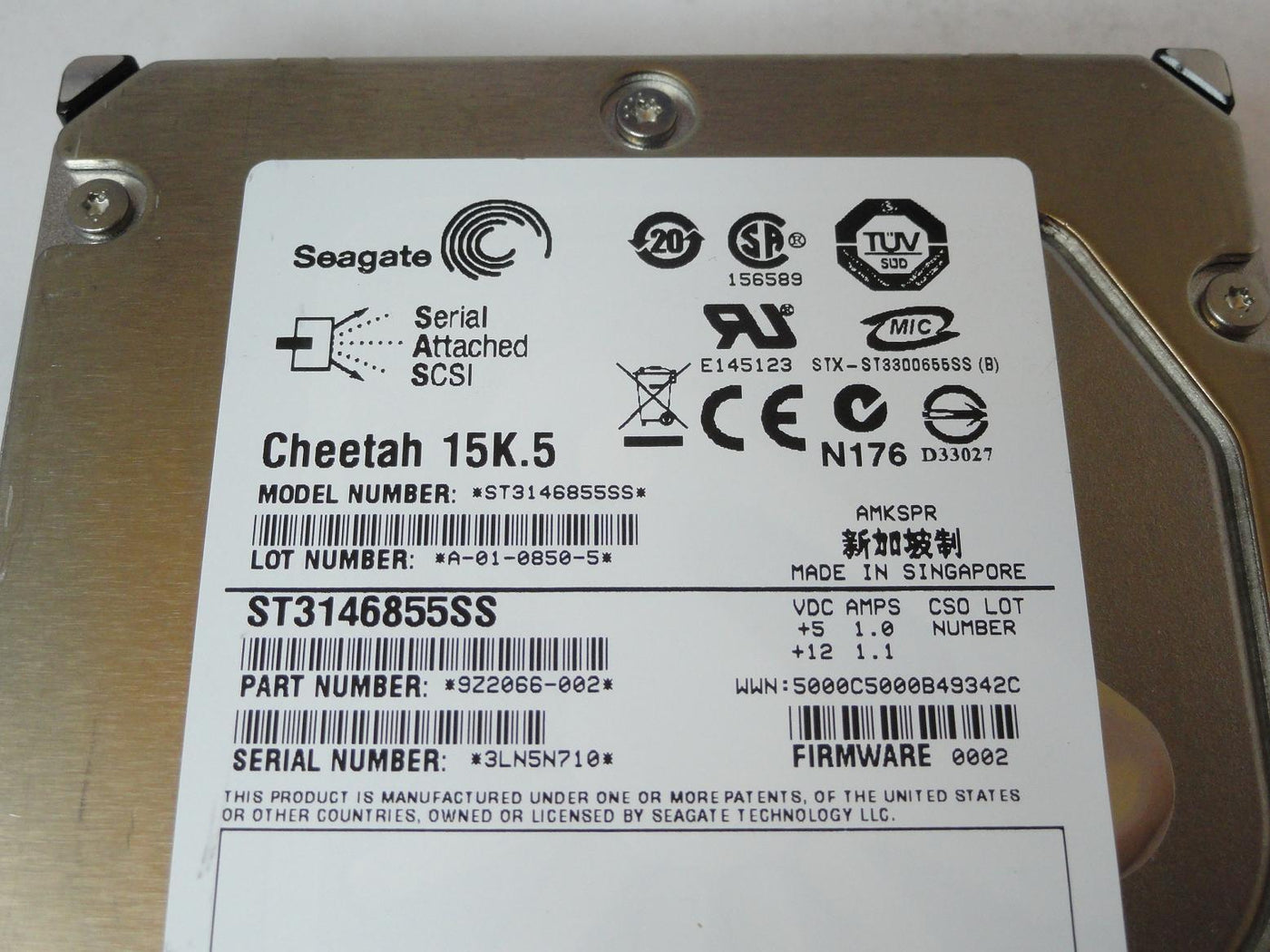 Seagate 146Gb SAS 15Krpm 3.5in HDD ( 9Z2066-002 ST3146855SS ) REF