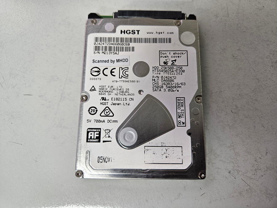 HGST Hitachi Travelstar Z5K500 250GB 5400RPM SATA 2.5in HDD ( HTS545025A7E330 0J42472 ) USED