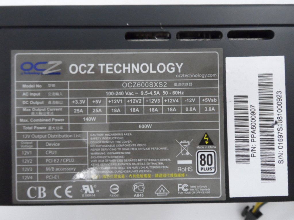 Ocz Technology 600W PSU ( PPA6000907 0CZ600SXS2    Ocz )