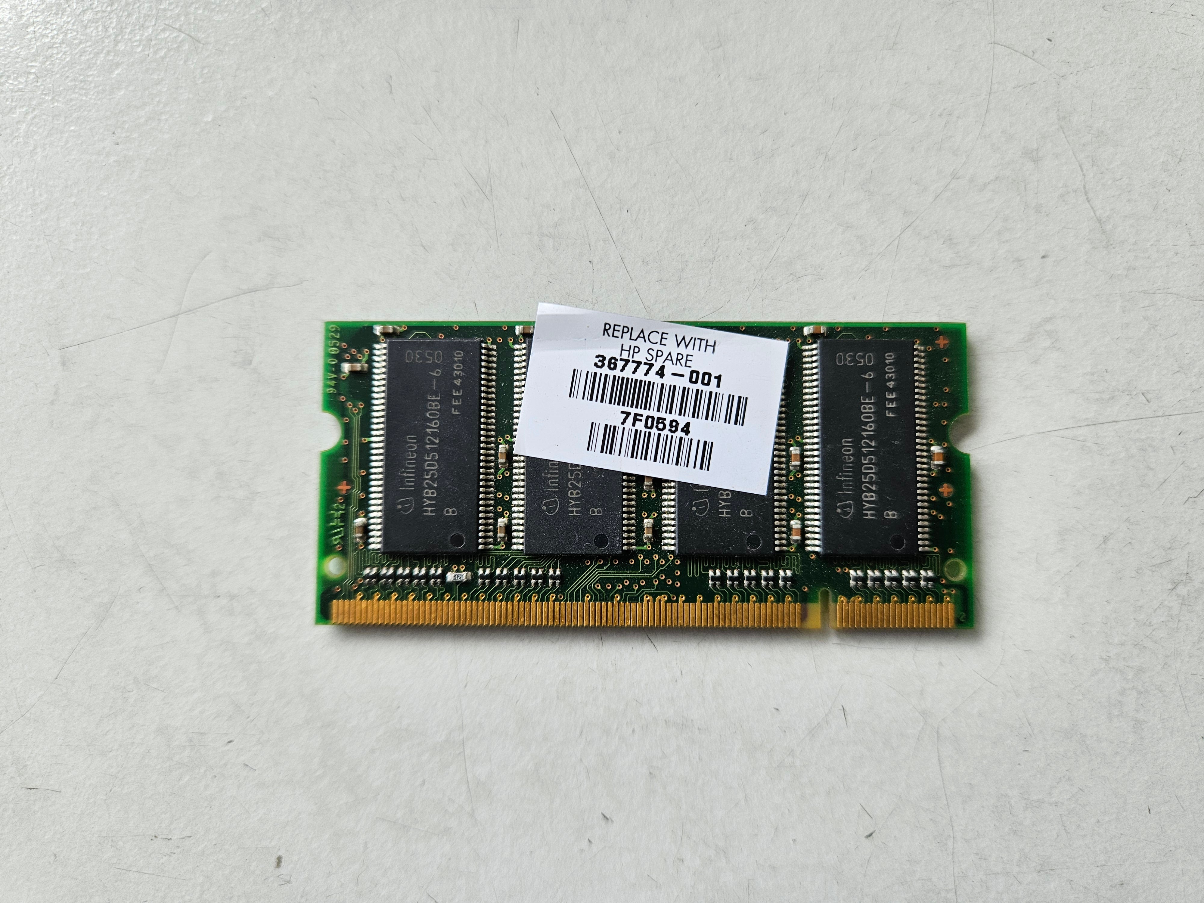 Infineon HP 512MB DDR-333 PC2700 NonECC CL2 200Pin SODIMM ( HYS64D64020HDL-6-B 367774-001 ) REF