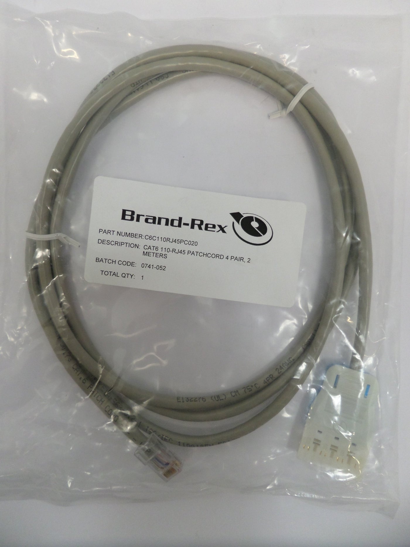 C6C110RJ45PC020 - Brand-Rex CAT6 110-RJ45 Patchcord 4 Pair 2Meters - NEW