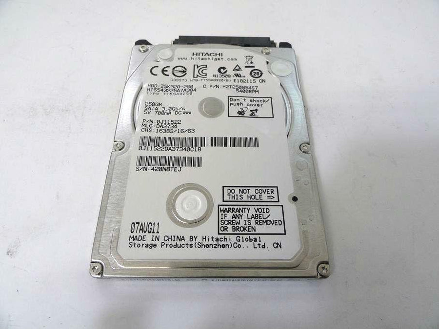 Hitachi 250GB SATA 5400rpm 2.5in HDD ( 0J11522 HTS543225A7A384 H2T250854S7 ) USED