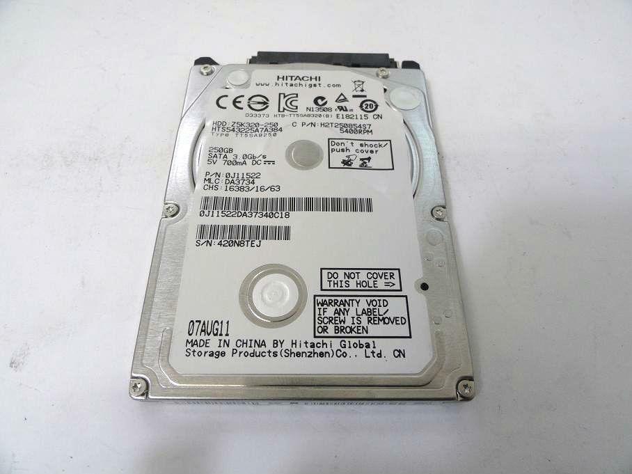 Hitachi 250GB SATA 5400rpm 2.5in HDD ( 0J11522 HTS543225A7A384 H2T250854S7 ) USED