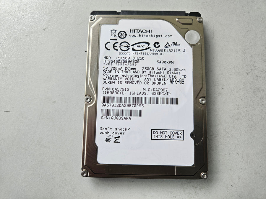 Hitachi 250GB 5400RPM SATA 2.5in HDD ( HTS545025B9A300 0A57912 ) USED
