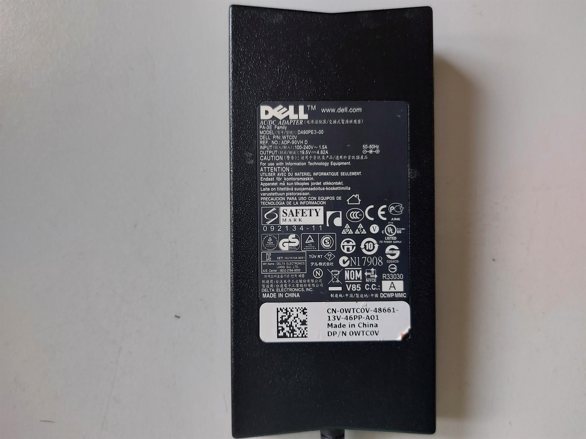 Genuine Dell DA90PE3-00 90W 19.5V 4.62A 5mm Tip Laptop Adapter Charger (0WTC0V ADP-90VH D)