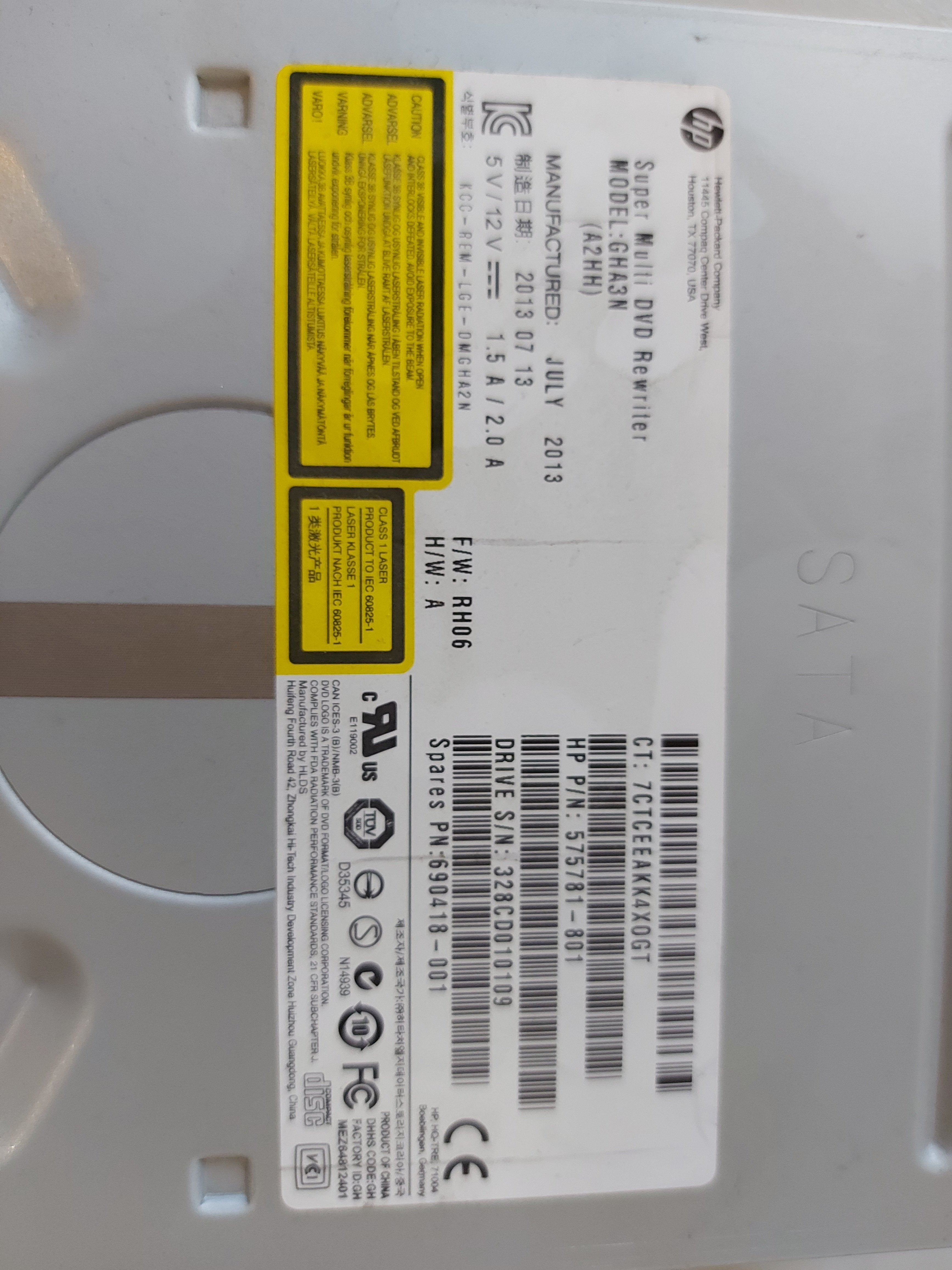 HP GHA3N A2HH Multi-Recorde DVD-RW DVD-Rom Optical SATA Disc Drive (575781-801 690418-001)