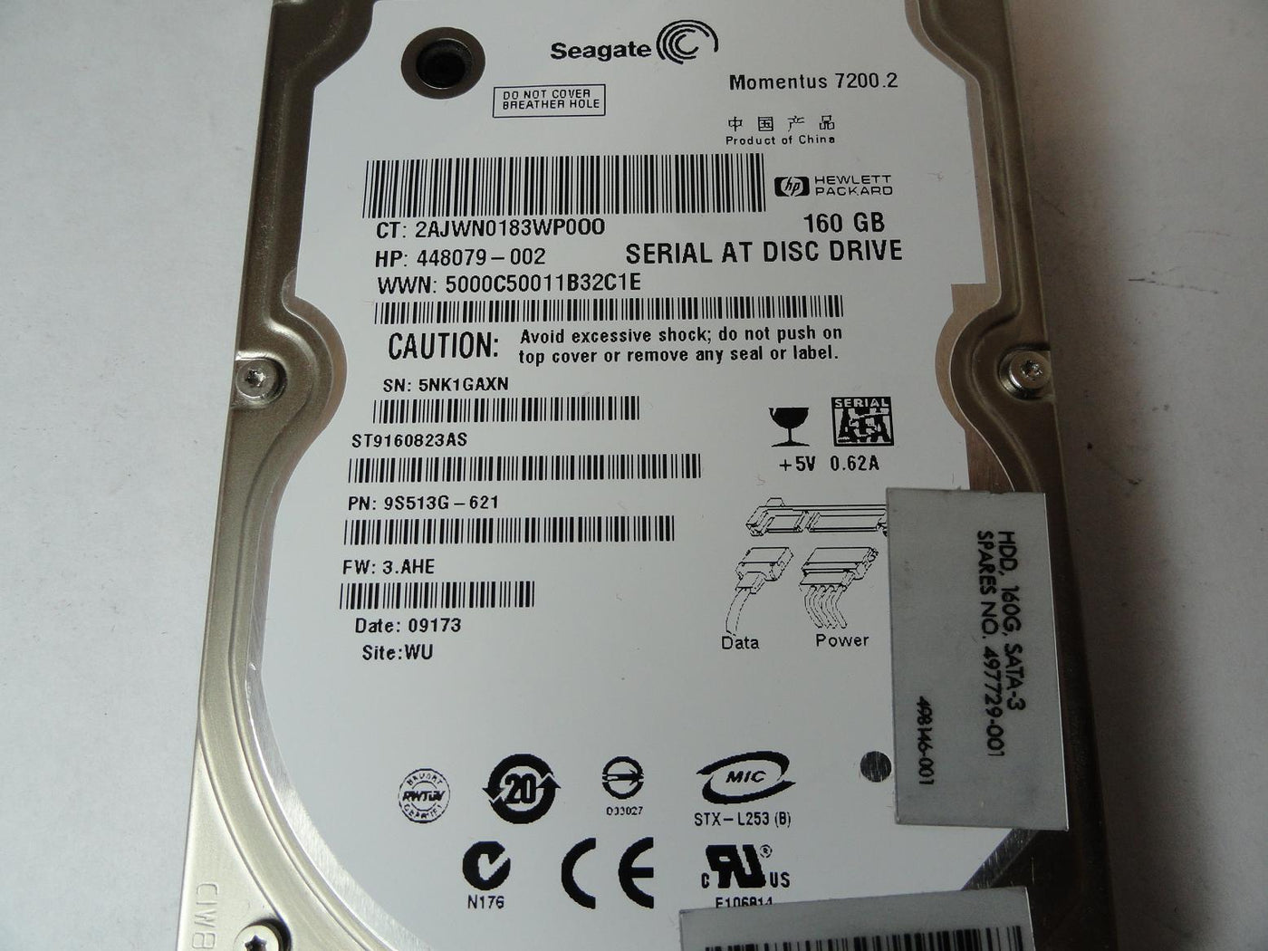 PR23550_9S513G-621_Seagate HP 160GB SATA 7200rpm 2.5in HDD - Image2
