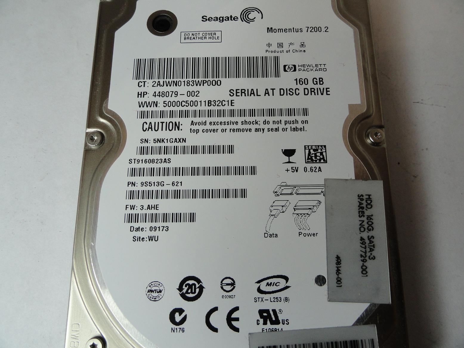PR23550_9S513G-621_Seagate HP 160GB SATA 7200rpm 2.5in HDD - Image2