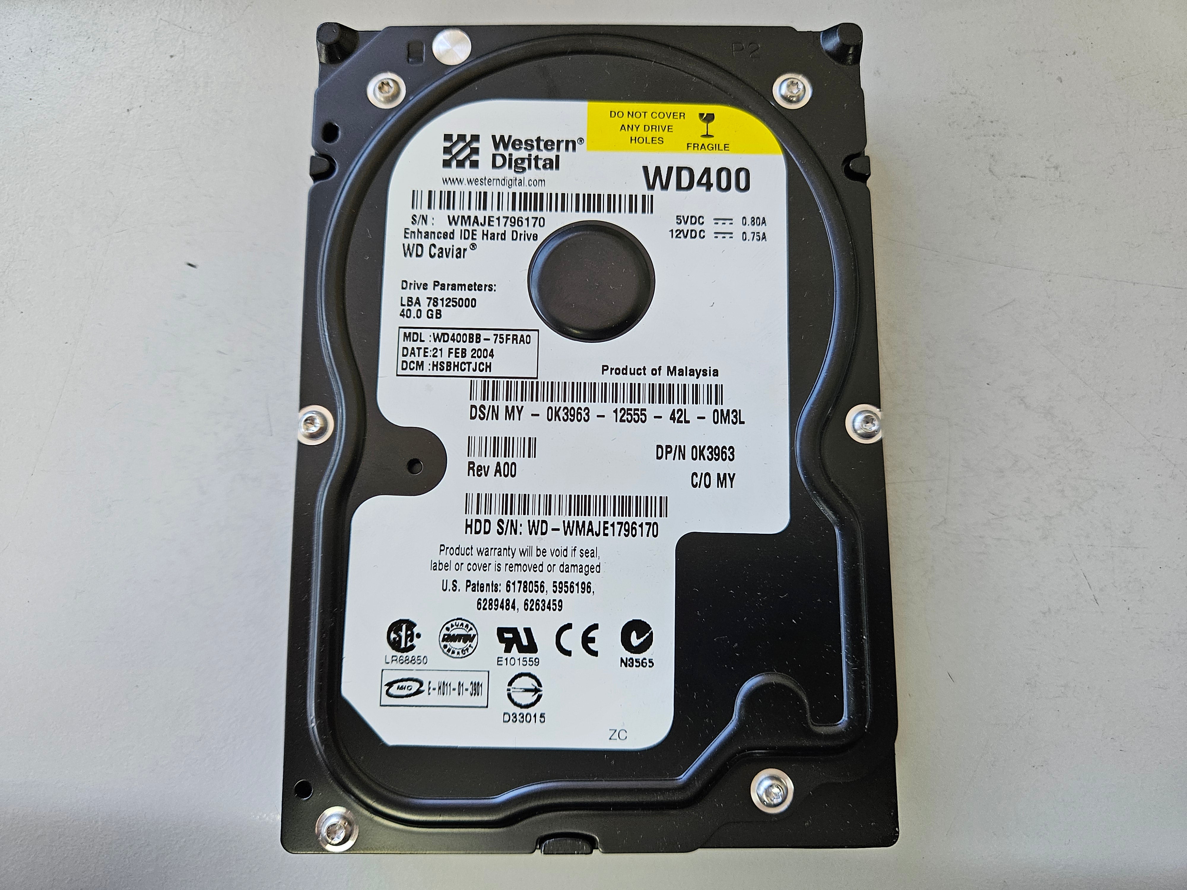 Western Digital Dell 40GB IDE 7200rpm 3.5in HDD ( WD400BB-75FRA0 0K3963 ) REF