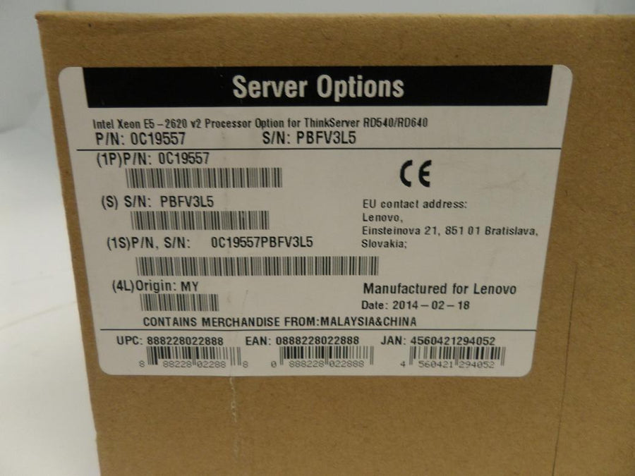 0C19557 - E5 2620 v2 Processor Upgrade Kit Intel Xeon E5-2620 v2 Processor Option for ThinkServer RD540/RD640 - NEW