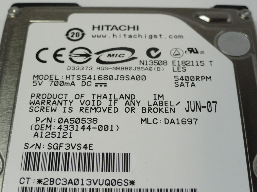 PR20156_0A50538_Hitachi HP 80GB SATA 5400rpm 2.5in HDD - Image2