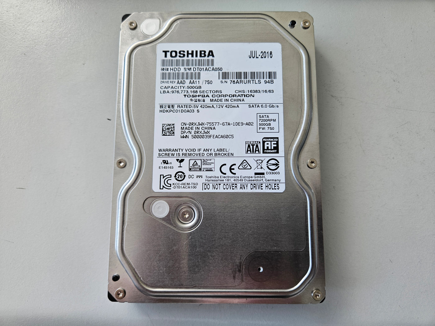 Toshiba Dell 500GB 7200RPM SATA 3.5" HDD ( DT01ACA050 HDKPC01D0A03 0RXJWX ) REF