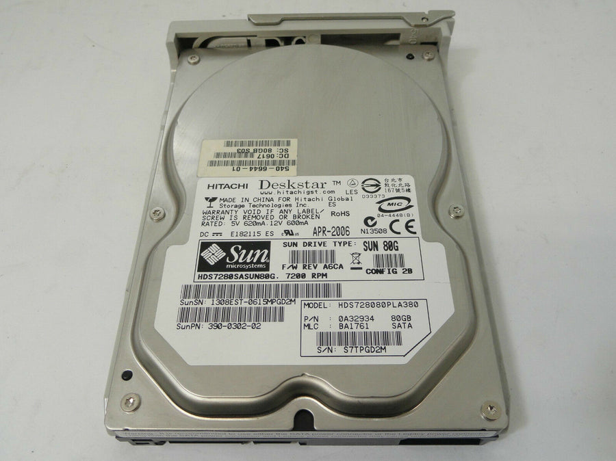 Hitachi Sun 80GB SATA 7200rpm HDD ( HDS728080PLA380 0A32934 390-0302-02 540-6644-01 ) REF