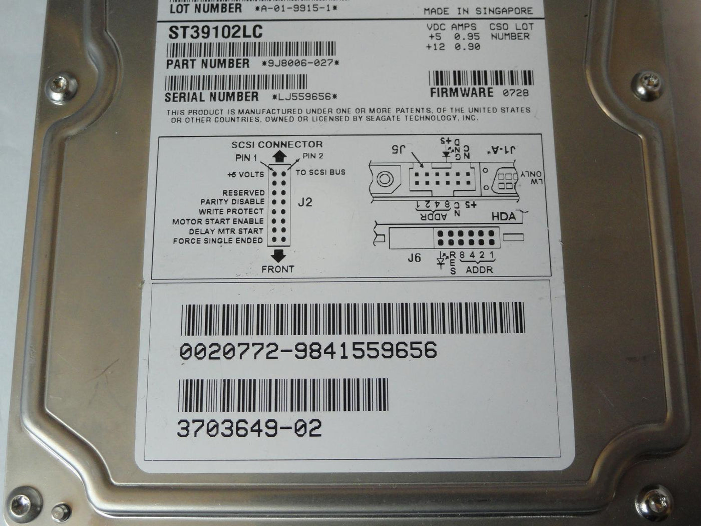 PR20850_9J8006-027_Seagate Sun 9.1Gb SCSI 80 Pin 10Krpm 3.5in HDD - Image2