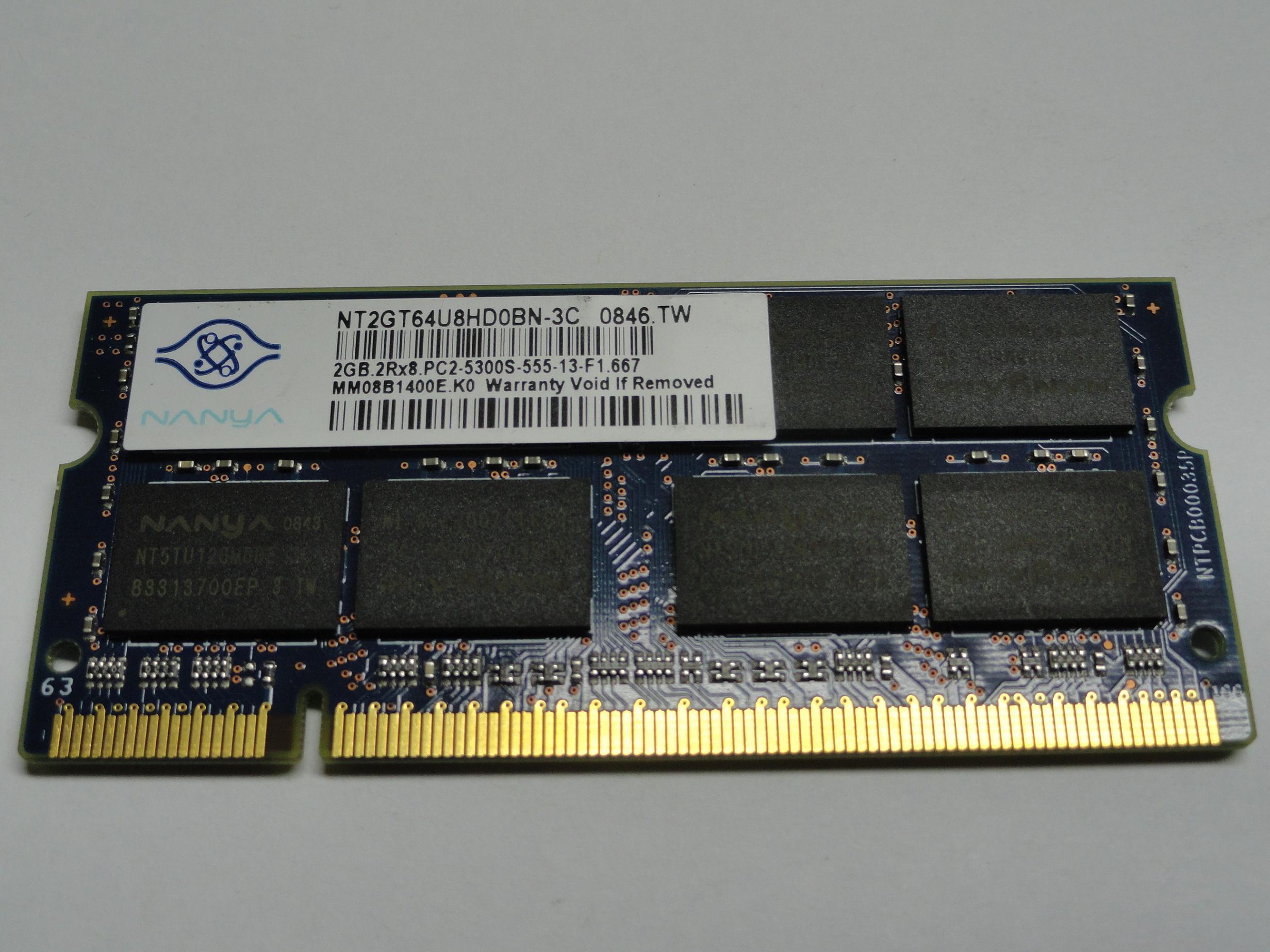 PC2-5300S-555-13-F1.667 - Nanya 2GB 200p PC2-5300 CL5 DDR2-667 SODIMM Memory Module - Refurbished