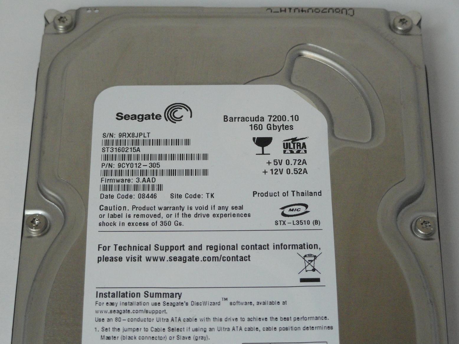 PR12749_9CY012-305_Seagate 160GB IDE 7200rpm 3.5in HDD - Image3