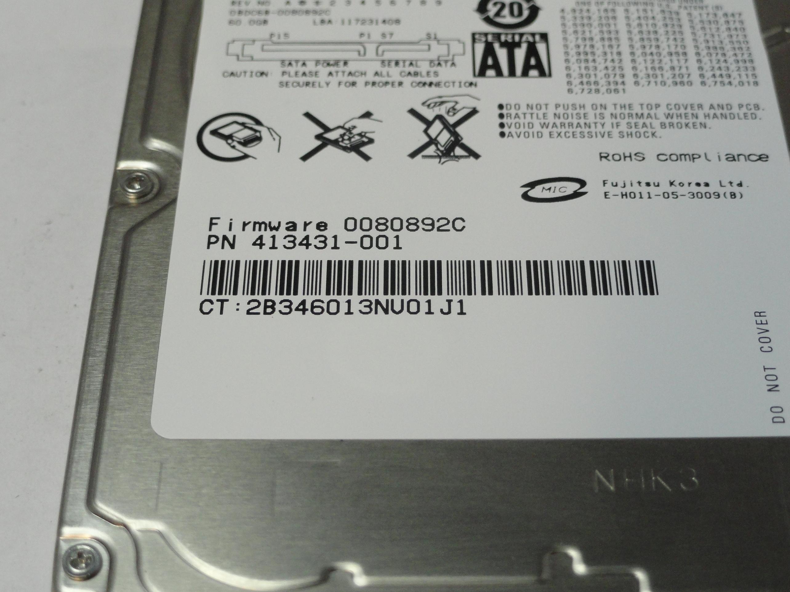 PR20184_CA06672-B25100C1_Fujitsu HP 60Gb SATA 5400rpm 2.5in HDD - Image3