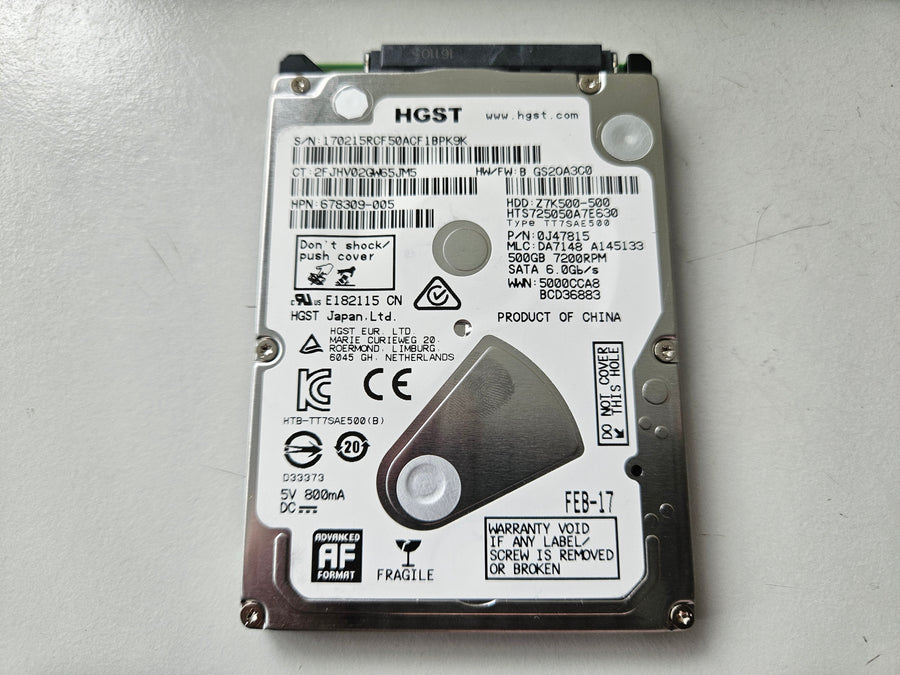 HGST HP Travelstar 500GB SATA 7200RPM 2.5in HDD ( 0J47815 HTS725050A7E630 678309-005 Z7K500-500 ) REF
