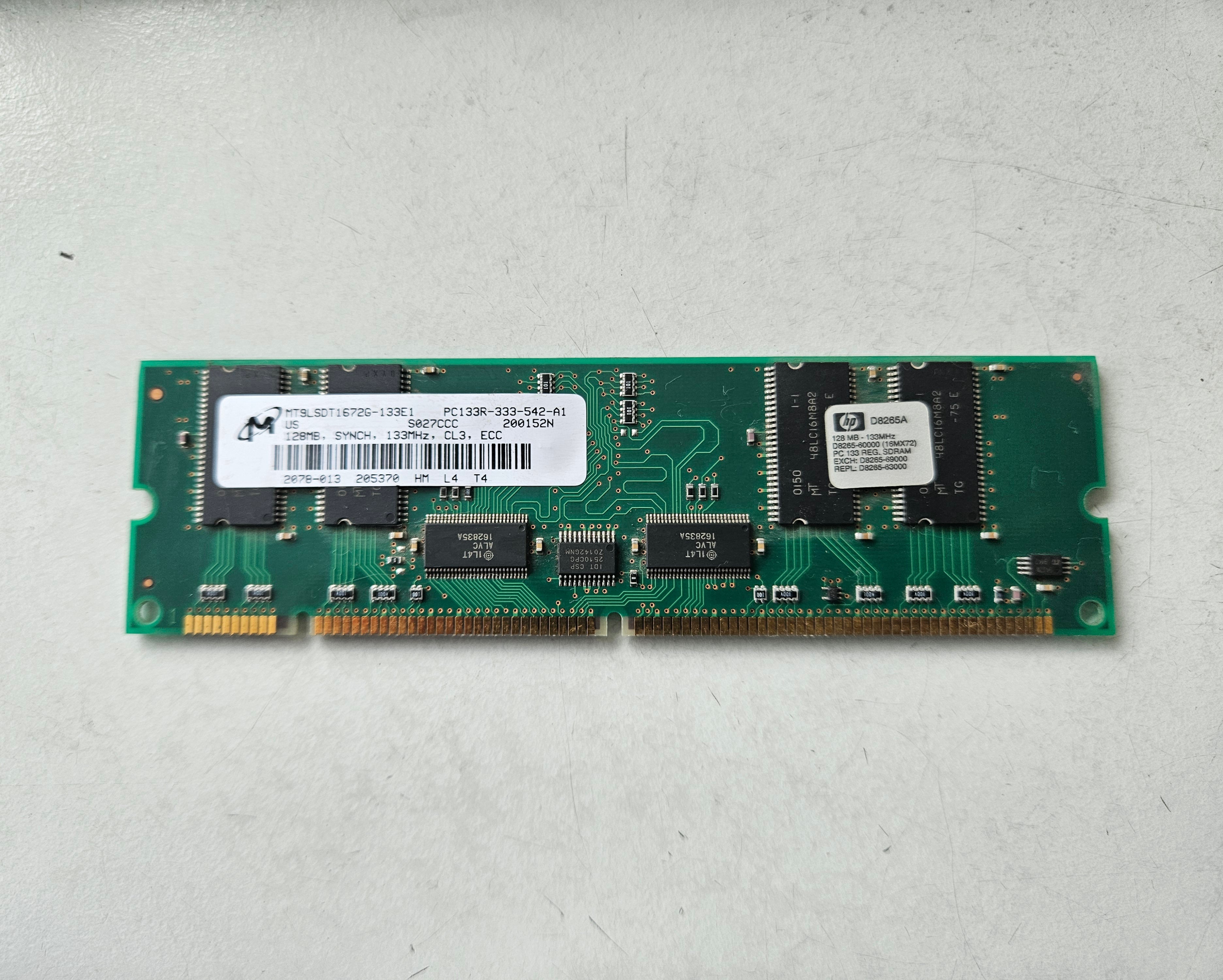 Micron HP 128MB PC133 133MHz ECC Registered CL3 168-Pin DIMM ( MT9LSDT1672G-133E1 D8265-60000 ) REF