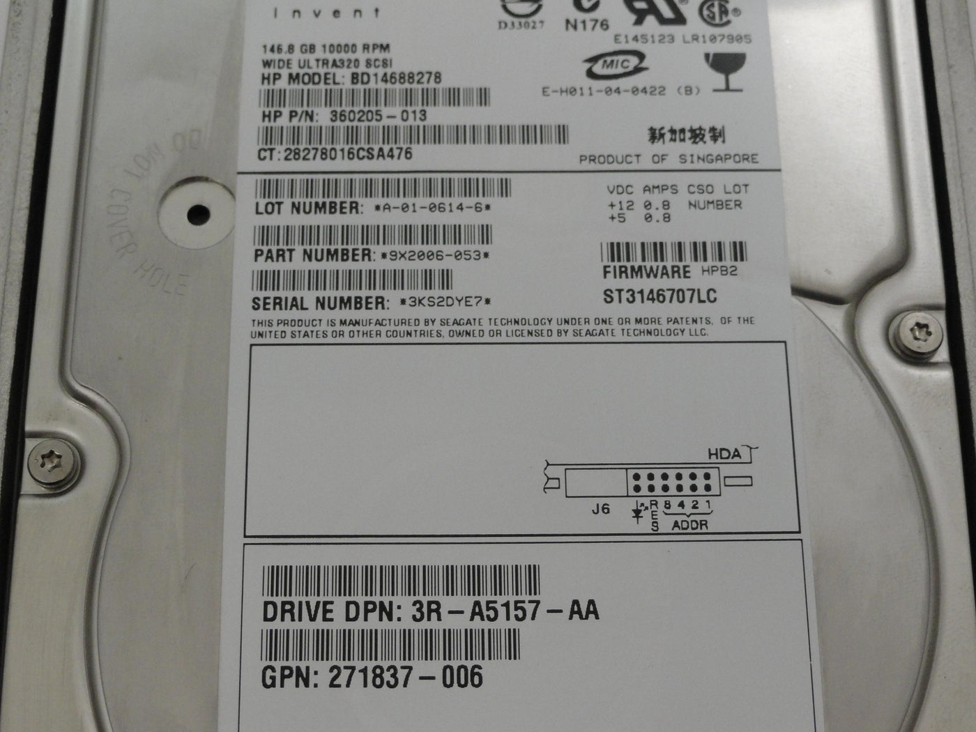 PR20356_9X2006-053_Seagate HP 146.8GB SCSI 80 Pin 10Krpm 3.5in HDD - Image3