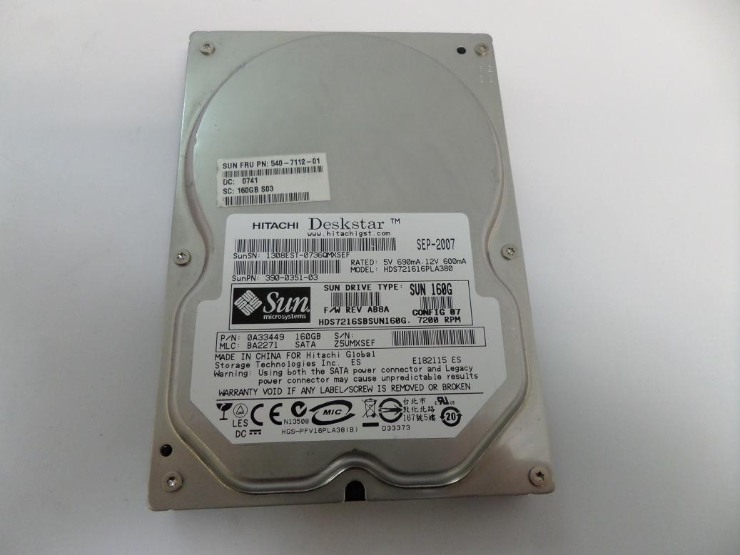 0A33449 - Hitachi Sun 160GB SATA 7200rpm 3.5in HDD - USED
