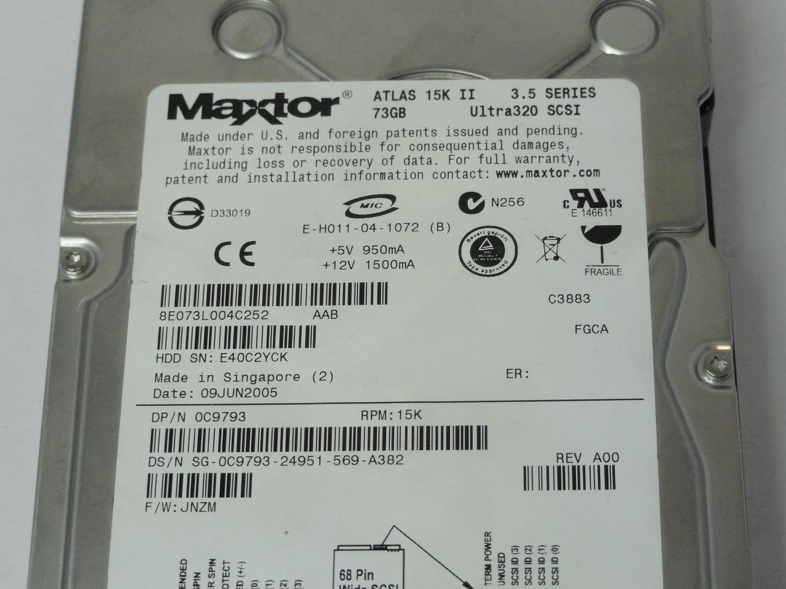 MC6299_8E073L0_Maxtor Dell 73Gb SCSI 68 Pin 15Krpm 3.5in HDD - Image3