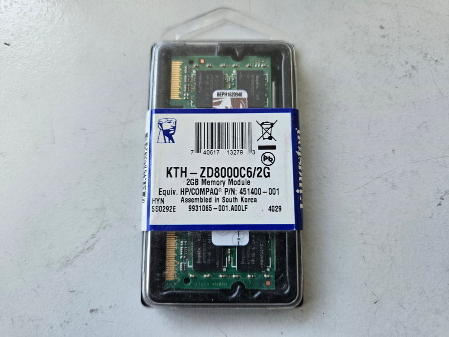 Kingston 2GB DDR2-800MHz PC2-6400 non-ECC Unbuffered CL6 200-Pin SoDimm Module ( KTH-ZD8000C6/2G ) NEW