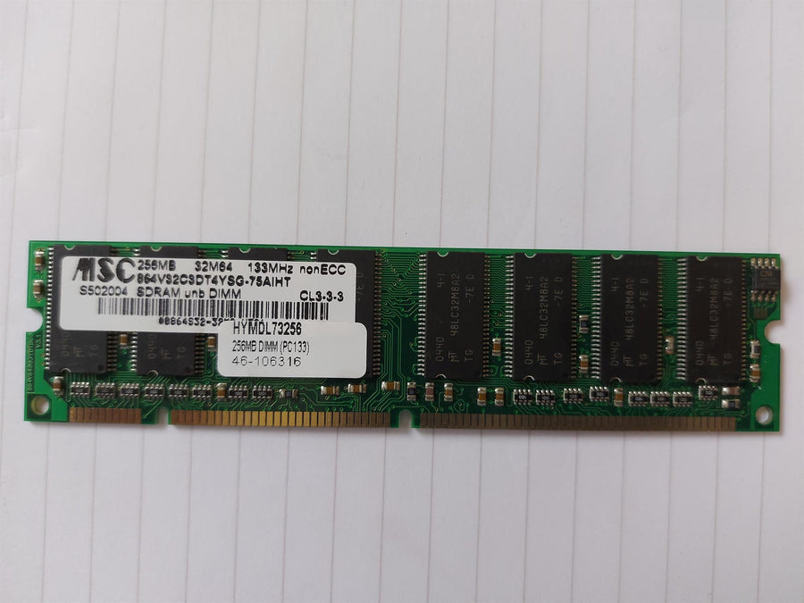 MSC /Hypertec 256MB 133MHz nonECC CL3 PC133 DDR SDRAM DIMM Memory Module (864V32C3DT4YSG-75AIHT HYMDL73256)