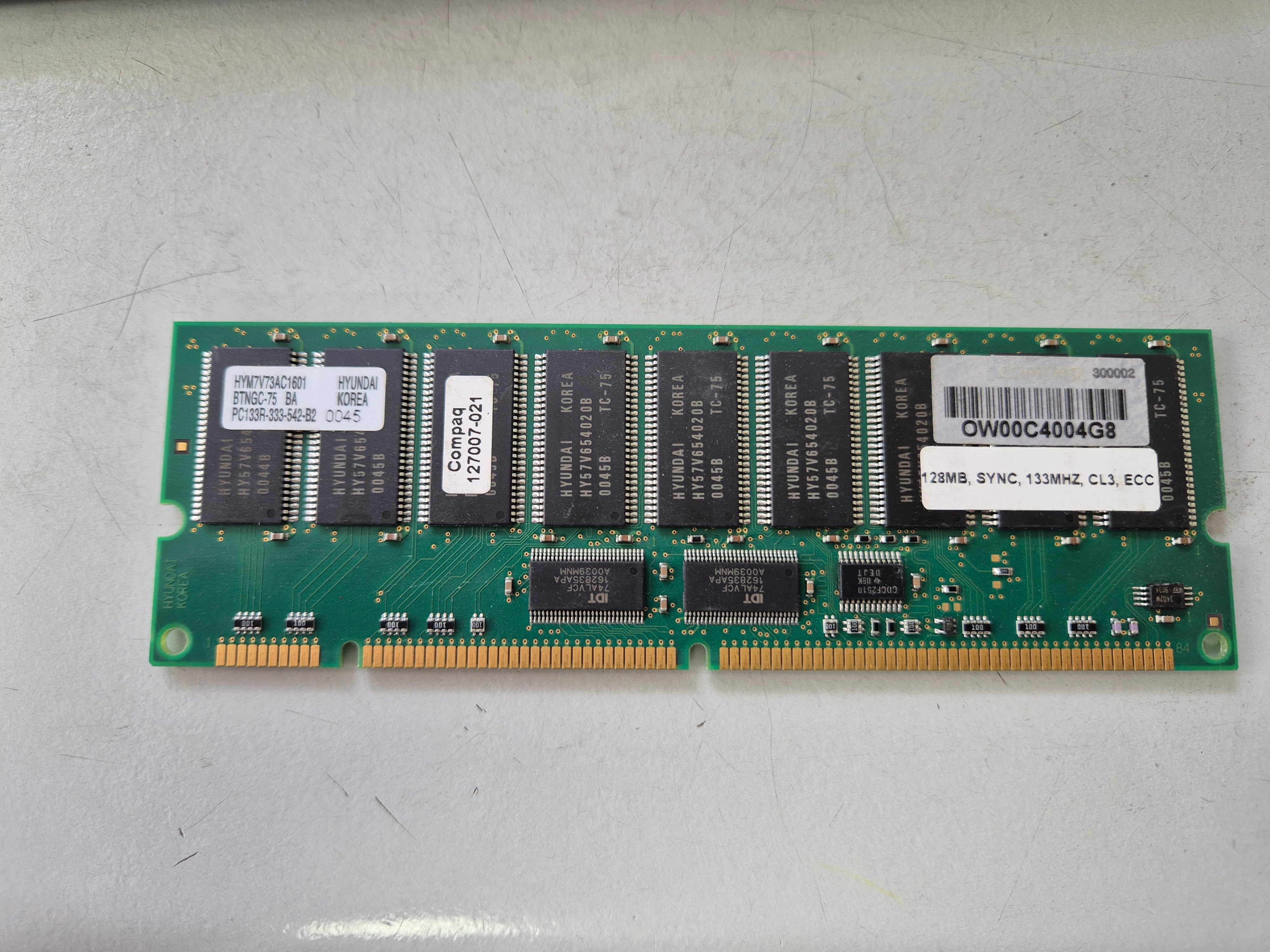 Hyundai HP 128MB PC133 CL3 Reg ECC 168Pin SDRAM DIMM ( HYM7V73AC1601 BTNGC-75 127007-021 ) REF