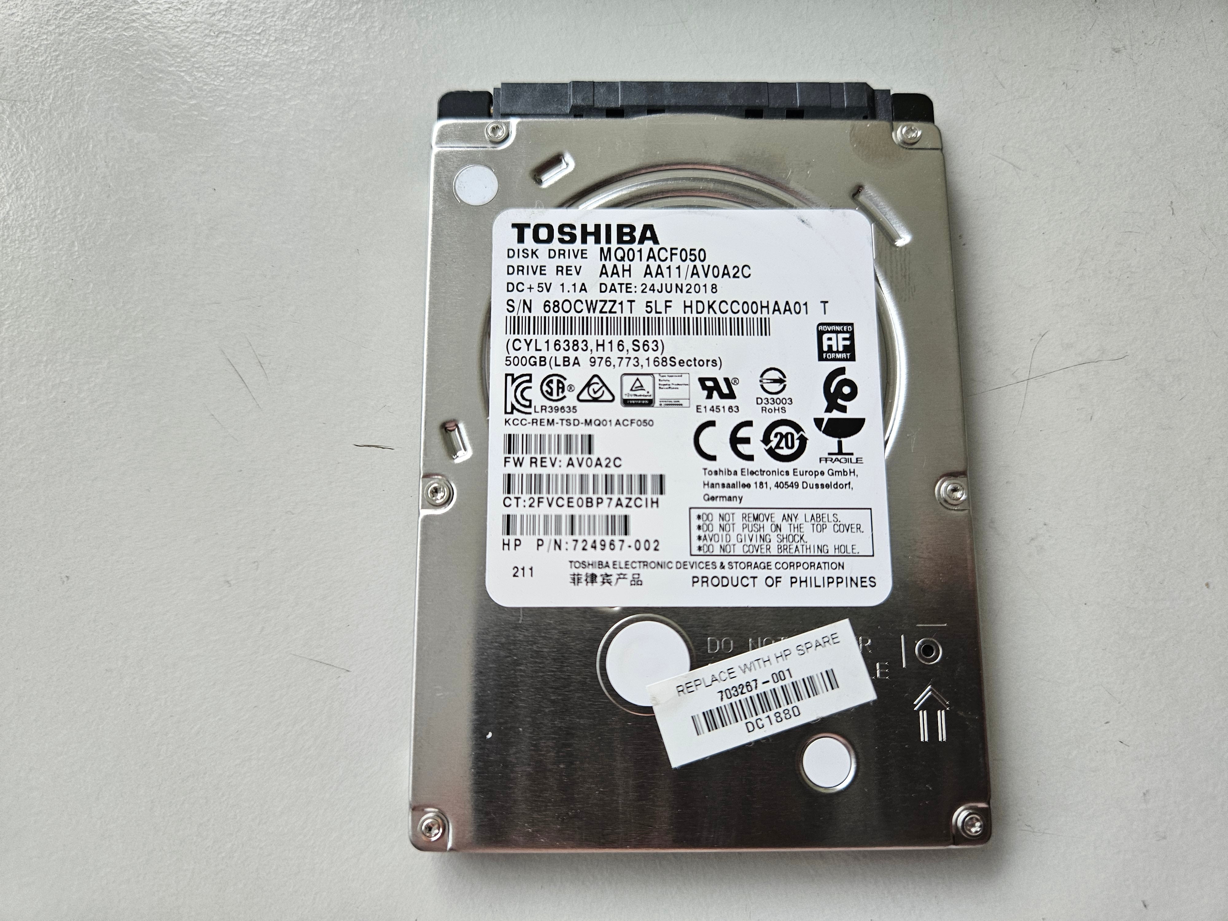 MQ01ACF050 | Toshiba (HP) 724967-002 | 500GB SATA | Hard Drives