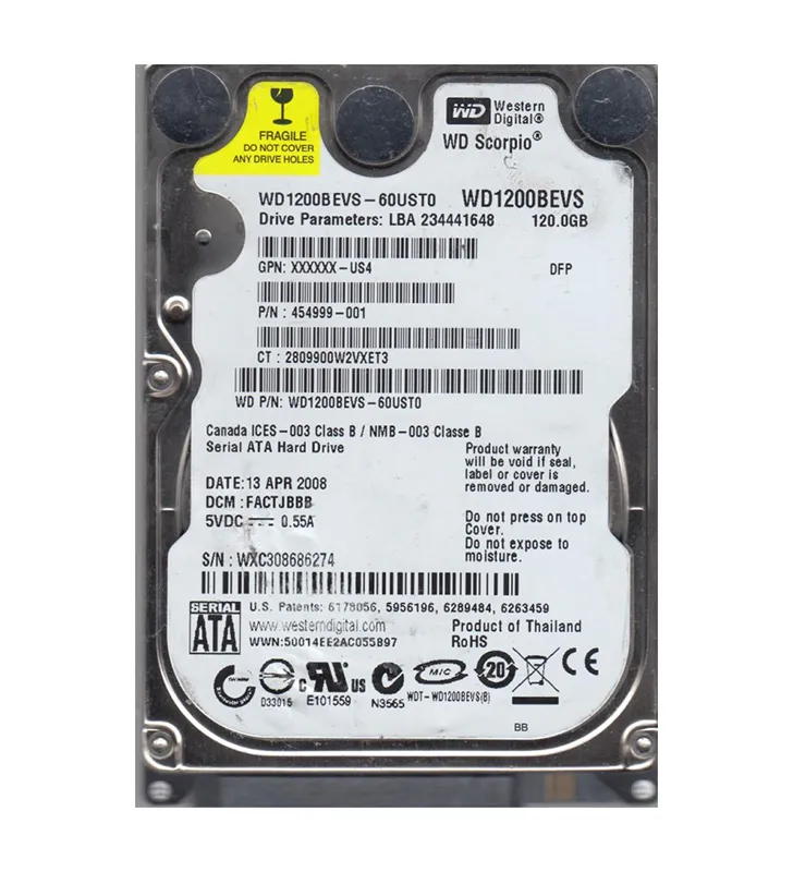 Western Digital HP 120GB 5400RPM SATA 2.5in HDD ( WD1200BEVS-60UST0 454999-001 ) REF