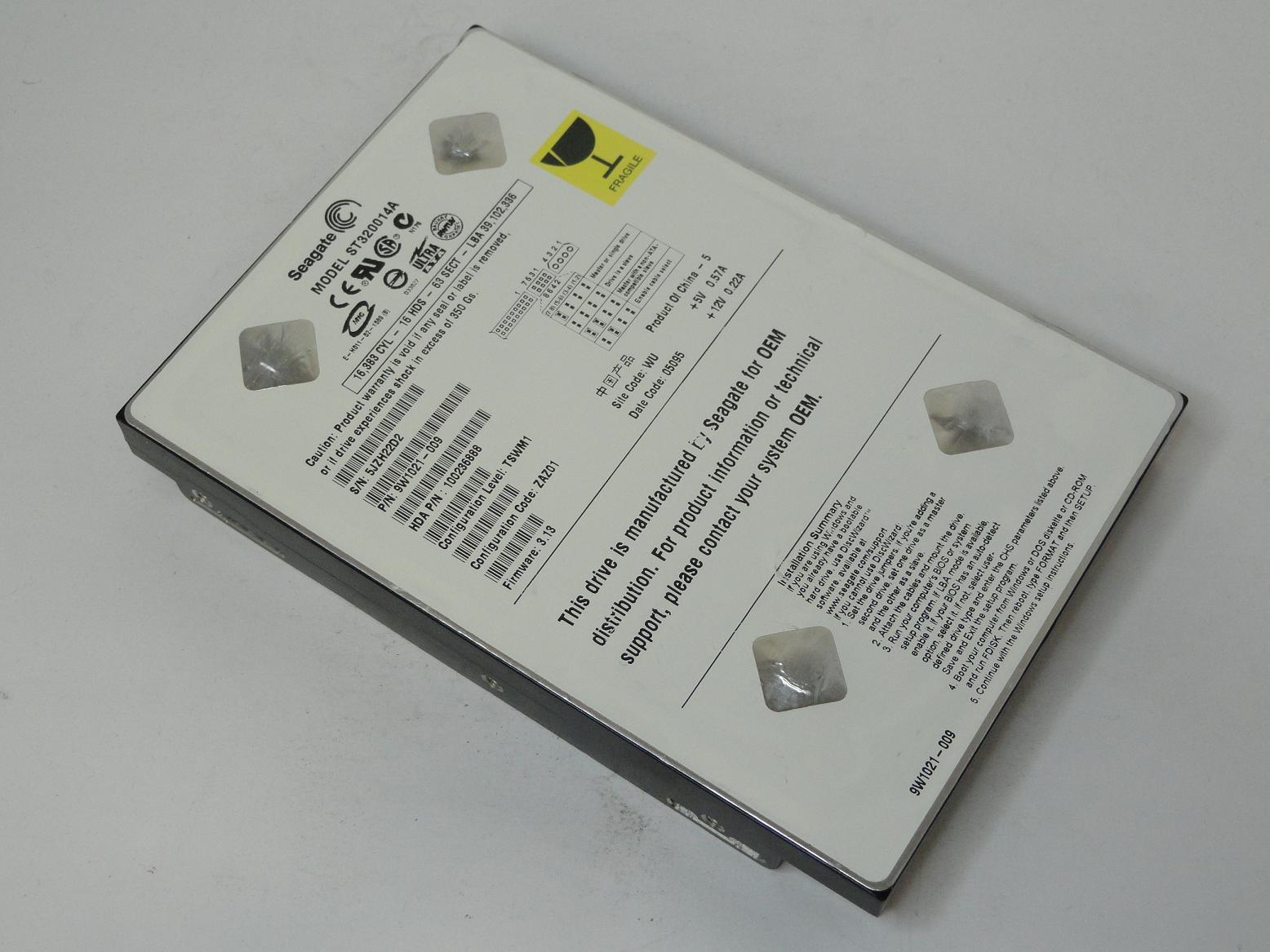 9W1021-009 - Seagate 20GB IDE 5400rpm 3.5in HDD - Refurbished