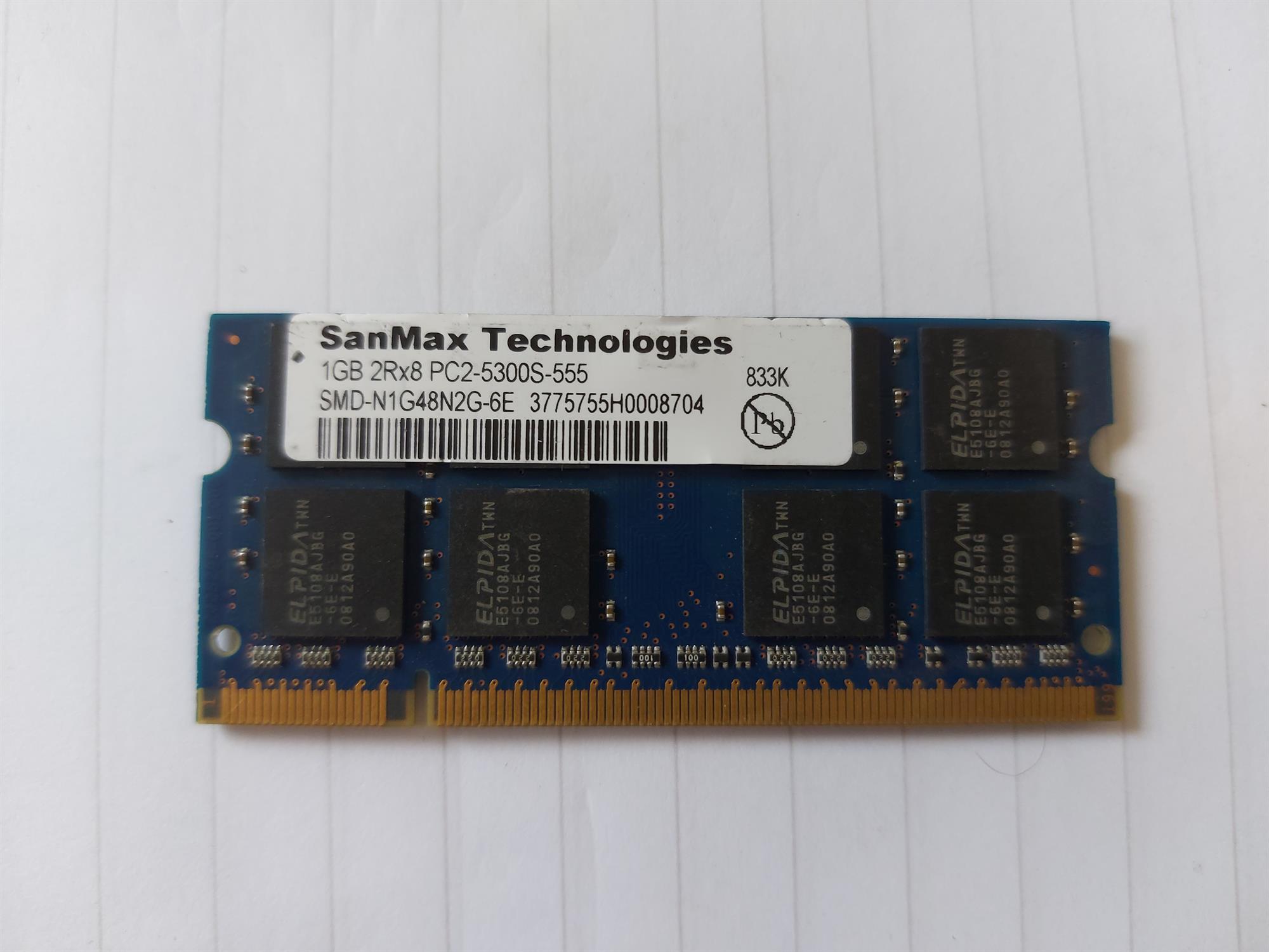 SanMax 1GB PC2-5300 667MHz 200pin CL5 DDR2 SDRAM SODIMM Module ( SMD-N1G48N2G-6E ) REF